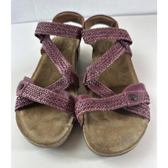 Taos Trulie Sandal Strappy Cork Wedge Leather Suede Cranberry Womens Size 8-8.5 - Picture 3 of 15